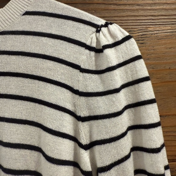 FRAME Gathered Striped Short Sleeve Organic Cotton/Linen Blend Sweater NWT - Picture 6 of 14
